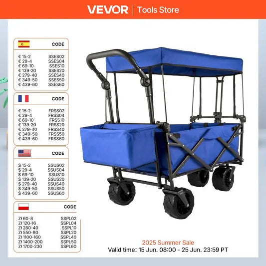 SucceBuy Folding Wagon Cart Adjustable Handle Bar Removable Canopy Oxford Cloth Collapsible Shopping Outdoor Camping Beach Cart