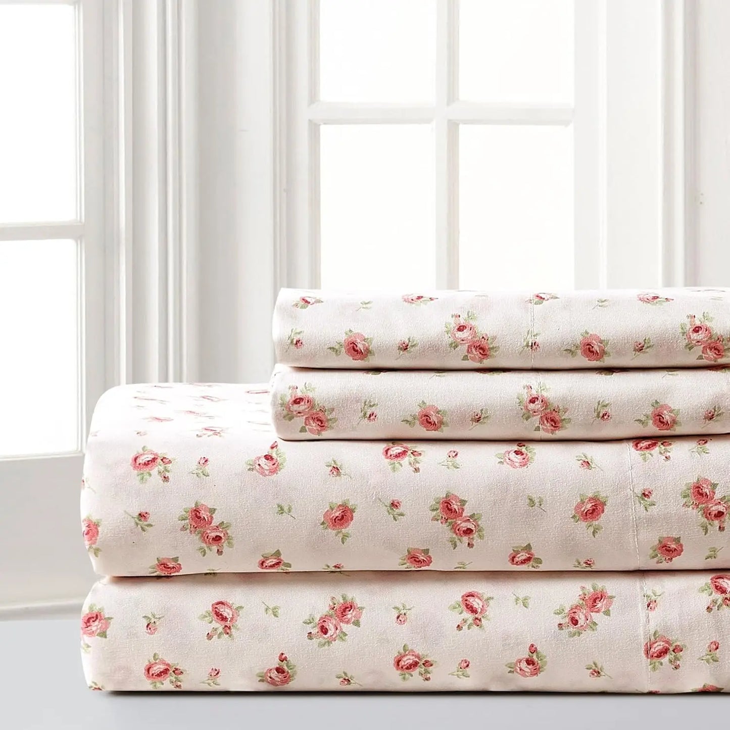 4-Piece Bedding Sheets & Pillowcase Set, Printed Extra Soft Deep Pocket Up To 16 Inch Mattress Forever Roses, Bedding Set
