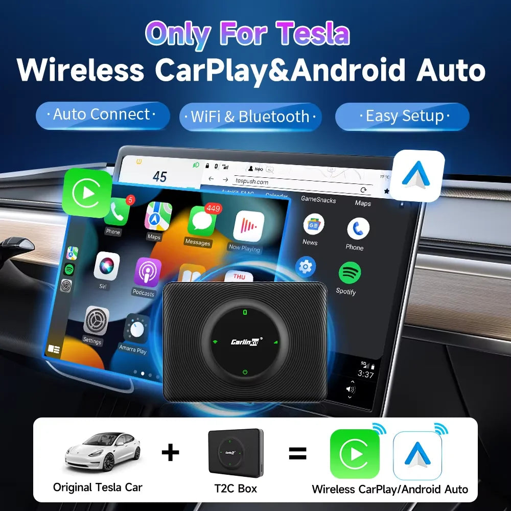 CarlinKit Wireless CarPlay & Android Auto for Tesla Model 3/X/Y/S - Auto Connect, Siri, Spotify, Waze | AlluCanFind