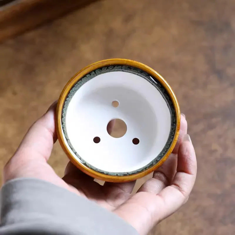 Porcelain Glazed Circle Bonsai Pot,Small Vase, Traditional Chinese Kiln Transmission, Dormitory Room,Table,Garden Decoration