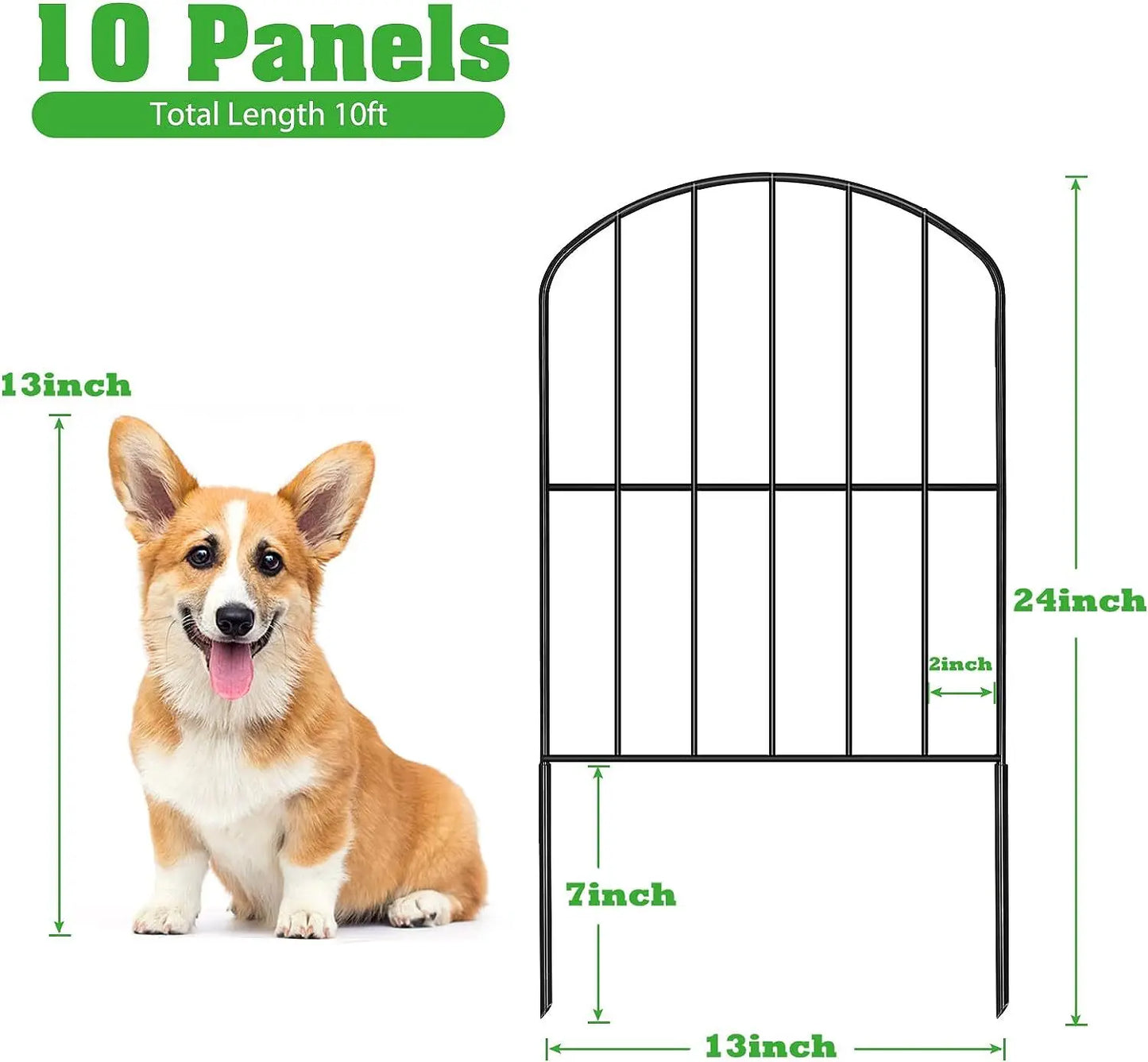 Heavy-Duty Metal Garden Fence Panels 10ft x 24in Rustproof Animal Barrier, No Dig Decorative Border for Dogs, Flower Bed, Patio