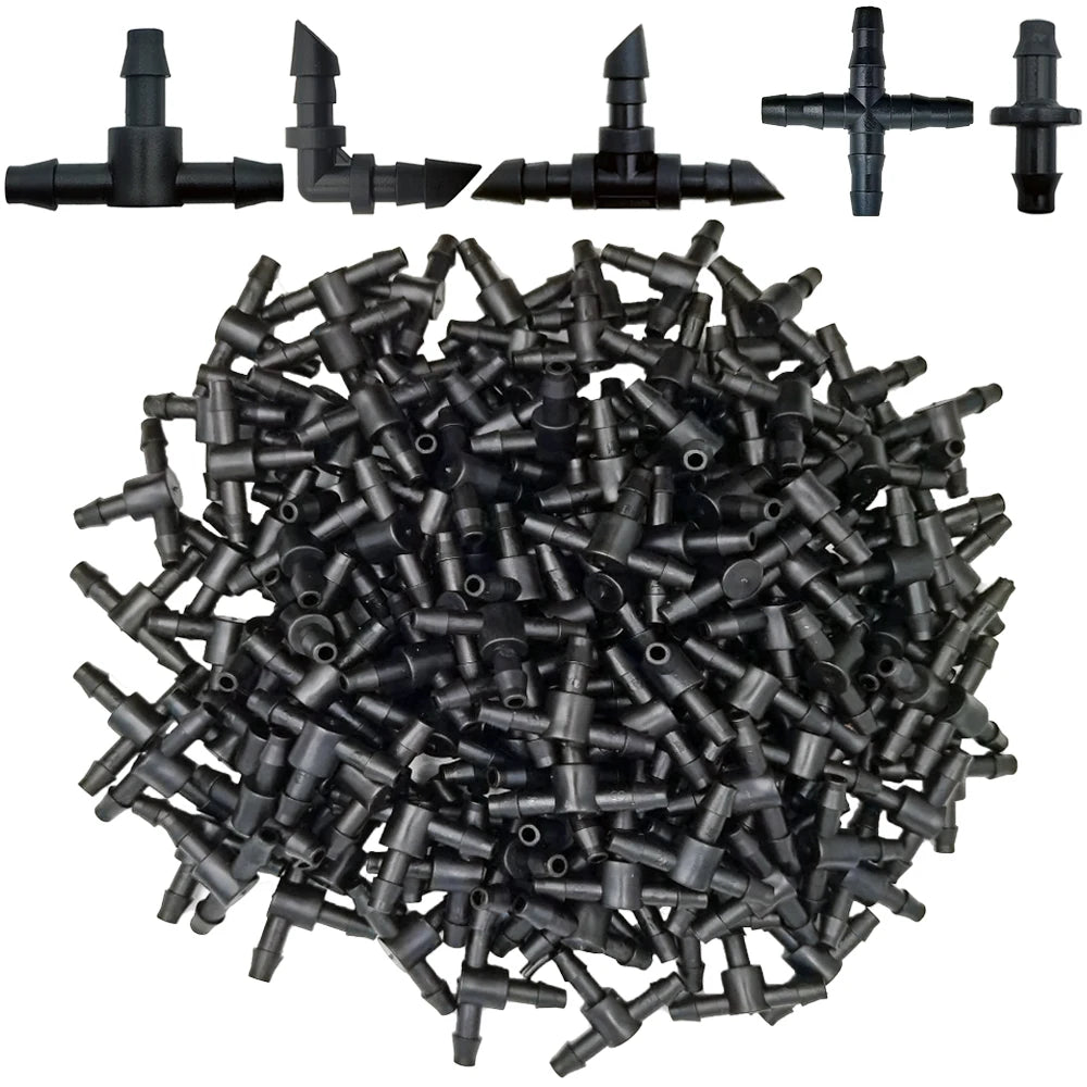 4/7mm Hose Dripper Water Tee Connector Plastic Barbed 1/4" Pipe Tubing Watering Coupling Joint Garden Micro Drip Irrigation Tool