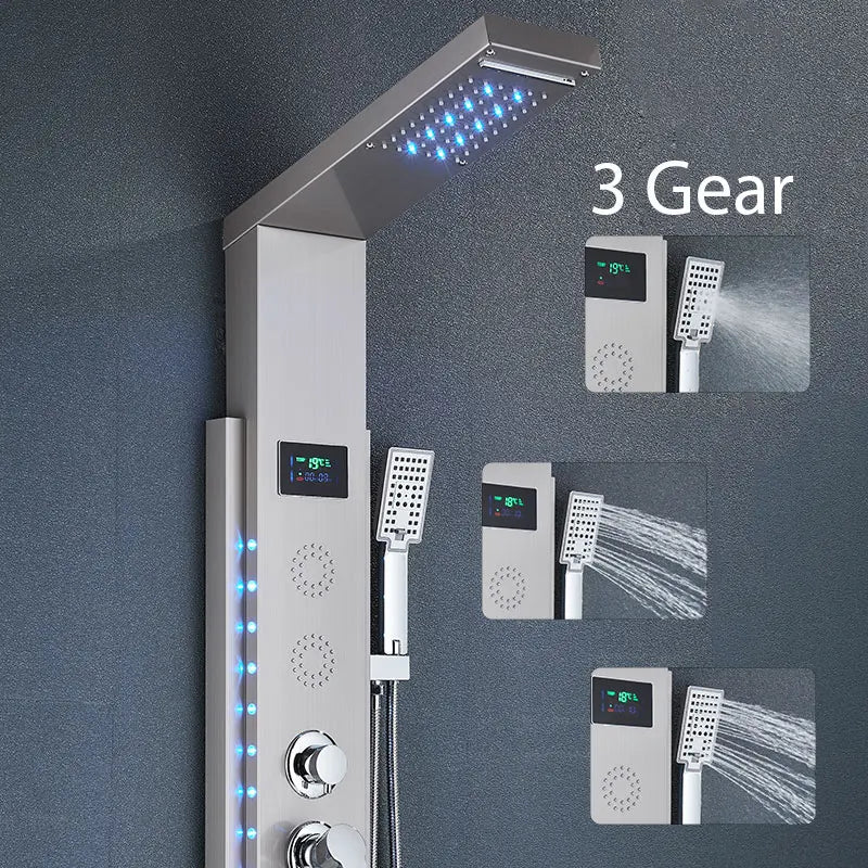 ULGKSD Full Faucet Set System LED Bathroom Showers Panel Hot&Cold Shower Column Rainfall And Waterfall Faucet Bathroom Mixer Tap