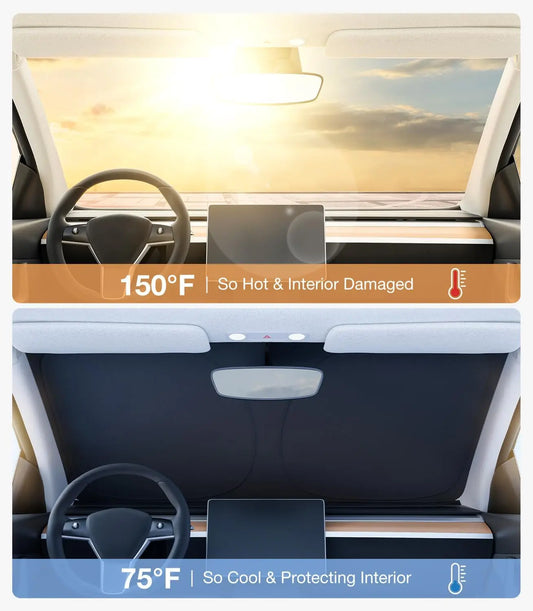 2025 Tesla Model Y/3 Windshield Sun Shade | Foldable Sun Blocker with Storage Bag