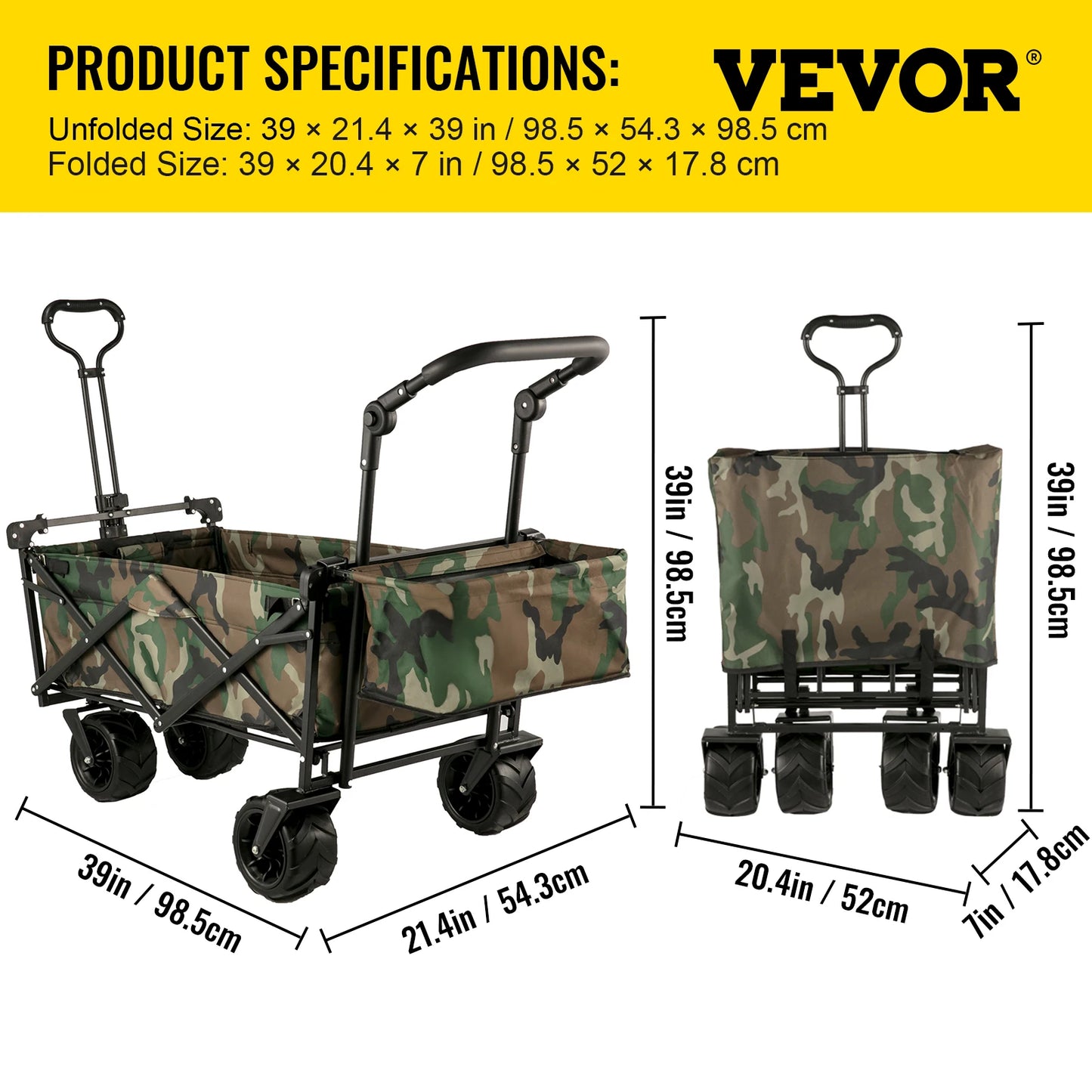SucceBuy Folding Wagon Cart Adjustable Handle Bar Removable Canopy Oxford Cloth Collapsible Shopping Outdoor Camping Beach Cart