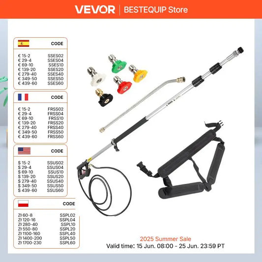 VEVOR 18 / 20ft Telescoping Pressure Washer Wand 4000psi w/Strap Belt 3/8" Quick Connector Extension Pole for Power Washer Spray