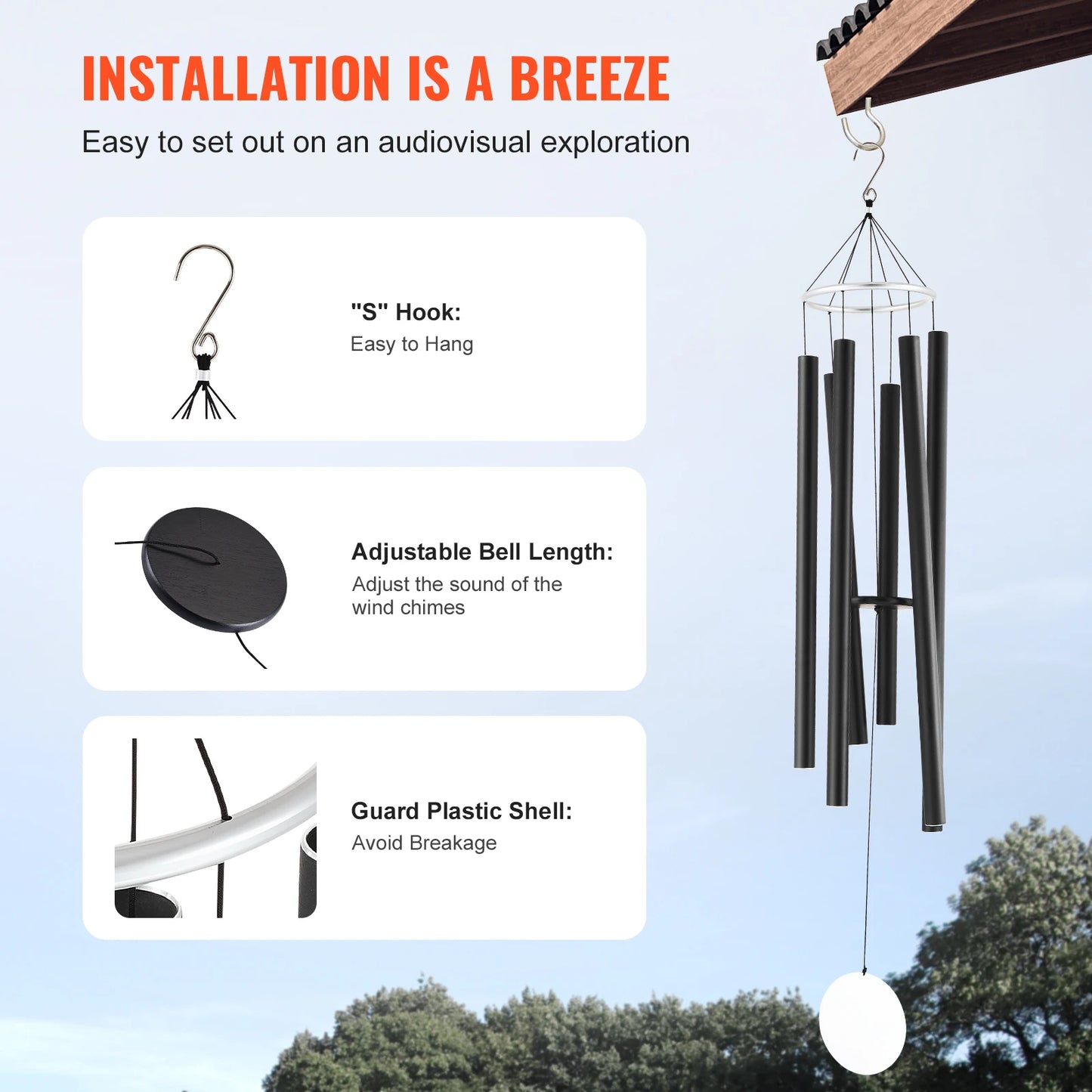 VEVOR Wind Chimes for Outside Deep Tone Unique Memorial Wind Chimes for Anniversary Amazing Outdoor Decor for Patio Porch Garden