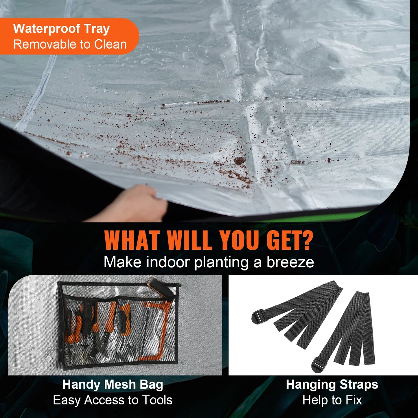VEVOR 10x10 Grow Tent High Reflective 600D-2000D Mylar Hydroponic Growing Tent with Observation Window Tool Bag for Plants Grow