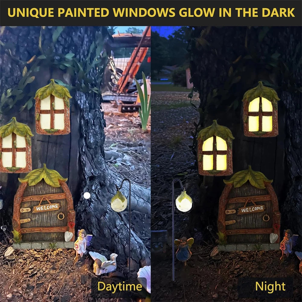 Fairy Mushroom Fairy Door and Windows for Trees Glow in The Dark Yard Garden Sculpture Lawn Ornament Outdoor Decor Accessories