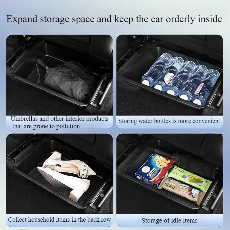 For Tesla Model Y Juniper 2025 Under Seat Storage Box Case Car Seat Organizer Vehicle Underseat Drawer Holder Car Interior Tray