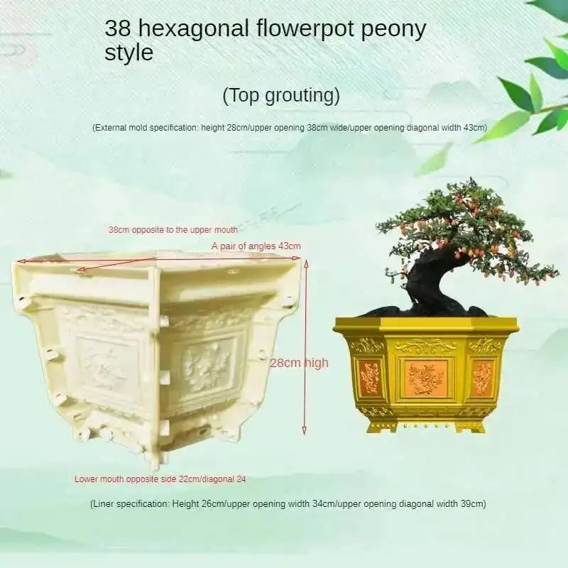 Hexagonal Cement Flowerpot Mold Home Garden Balcony Bonsai Pot Template Concrete Cast-in-place Homemade Plastic Flowerpot Mold