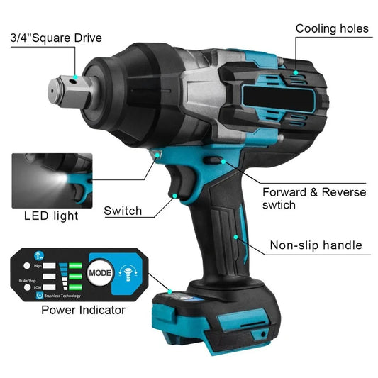 3100N.M High Torque Brushless Electric Impact Wrench 3/4 Inch Cordless Electric Wrench Power Tools for Makita 18V Battery