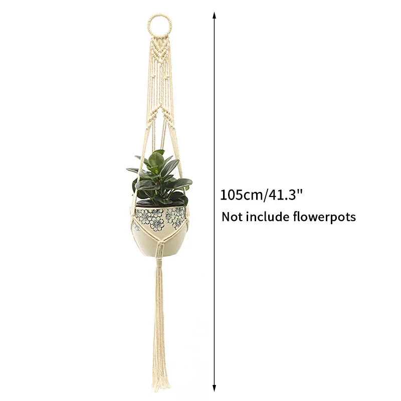 Gardening Green Plant Hanging Basket Cotton Rope Hanger Flower Pot Handmade Macrame Pot Pocket Wall Boho Courtyard Home Decor