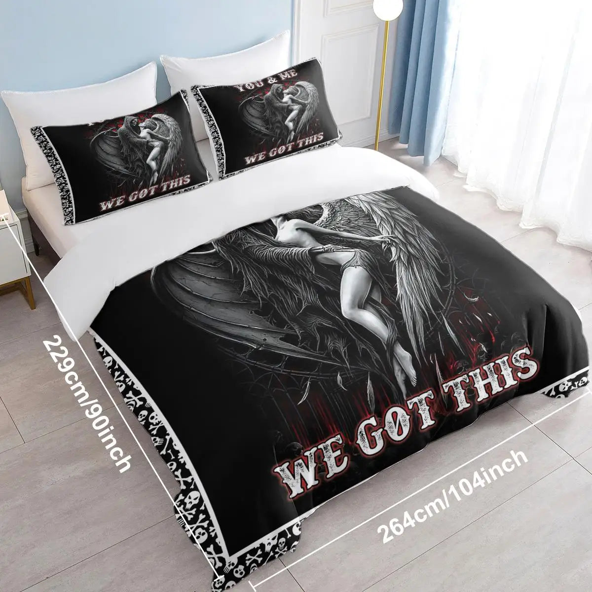 3pcs Soft and Comfortable Death and Angel Print Duvet Cover Set for bedroom and Guest Room - Includes 1 Duvet Cover and 2