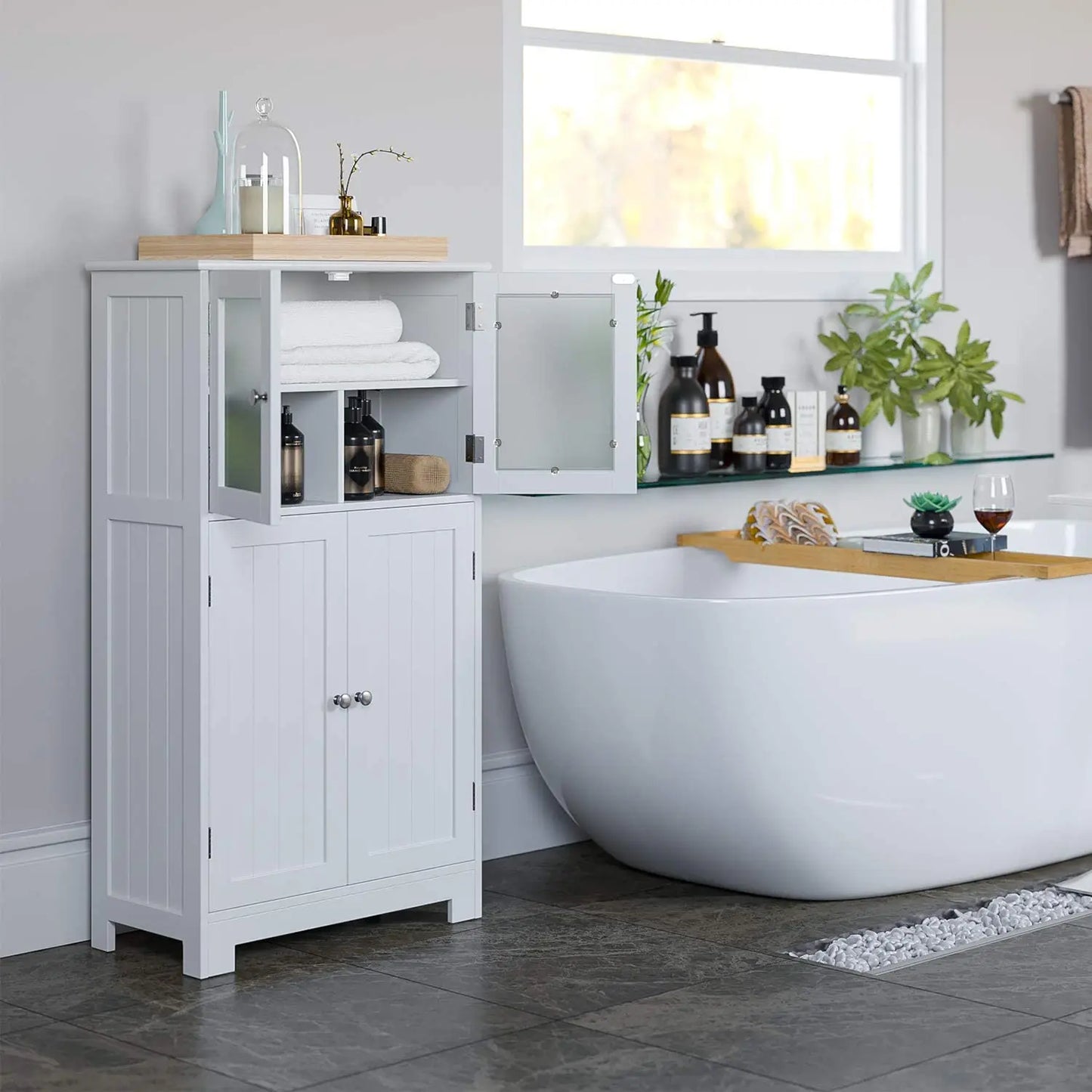Bathroom wardrobe, bathroom wardrobe with 4 doors, storage s wardrobe with adjustable shelves, for bathroom, bedroom