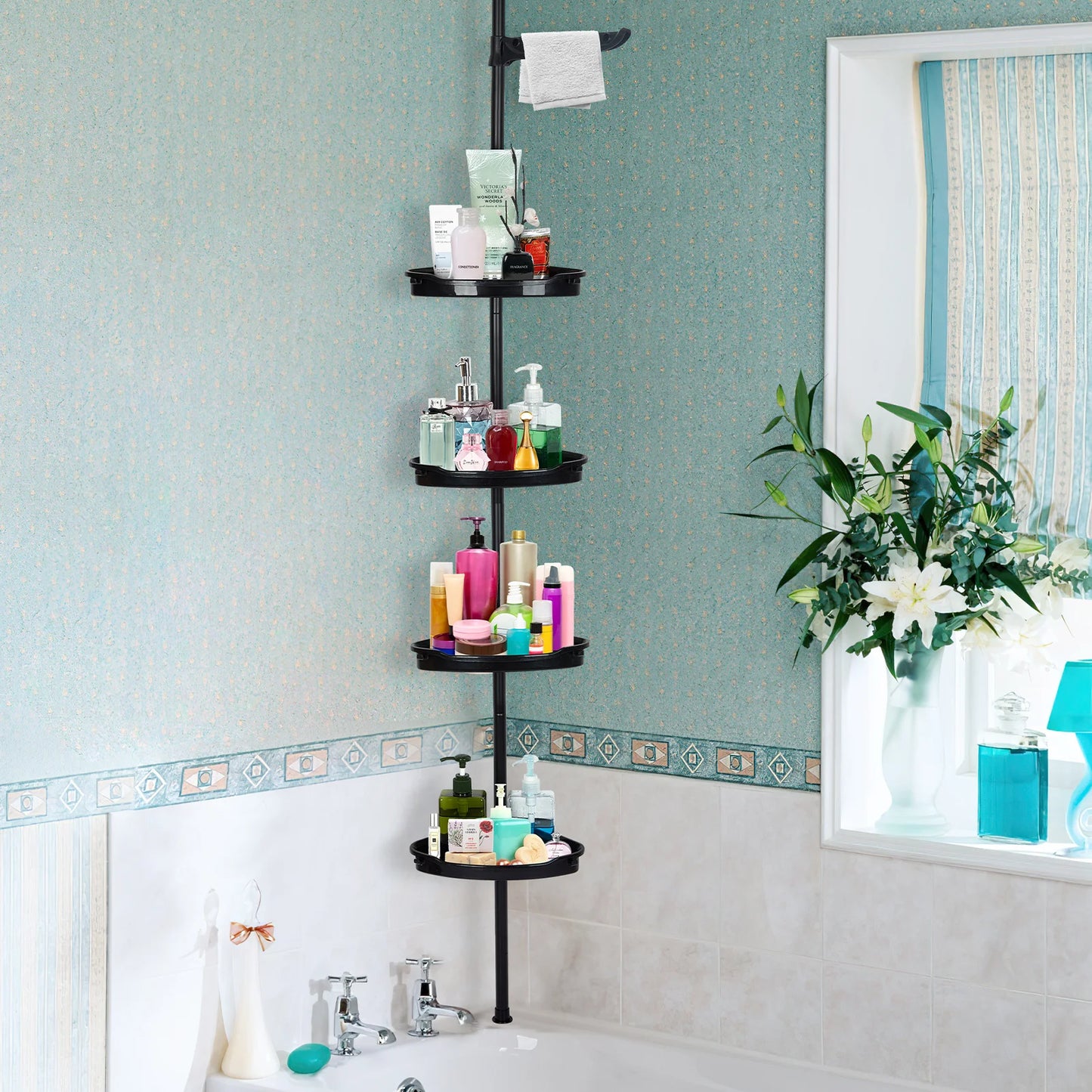 Rustproof Shower Caddy Corner for Bathroom, 4-Tier Adjustable Shelves