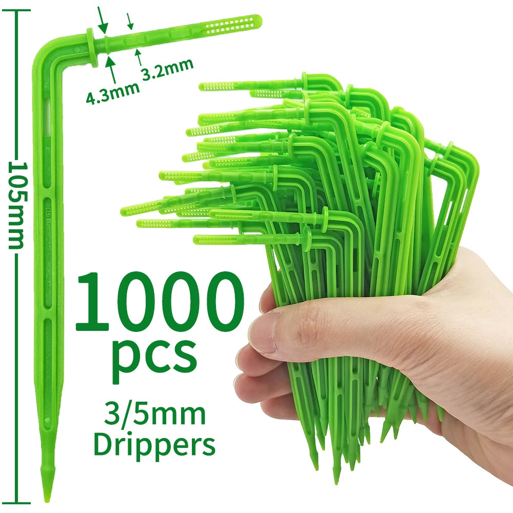 50-1000pcs Greenhouse 3/5m Hose Drip Irrigation Drippers 1/8'' Bending Arrow Emitters Garden Potted Micro Watering System