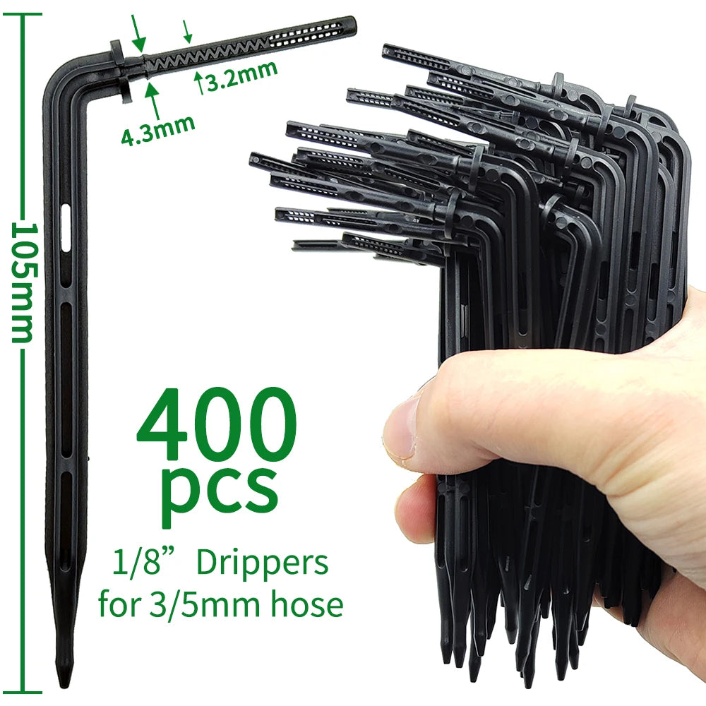 WUJIE 50-1000PCS 1/8'' Green Drippers 3/5mm Bending Arrow Emitters Garden Potted Irrigation Watering Micro Drip System Fittings