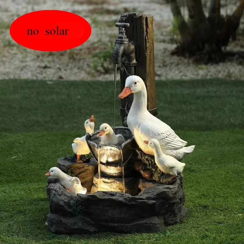 E2 Duck Solar Power Squirrel Resin Patio Fountain Garden Design With Led Light Garden Decoration Outdoor Simulation Decoration