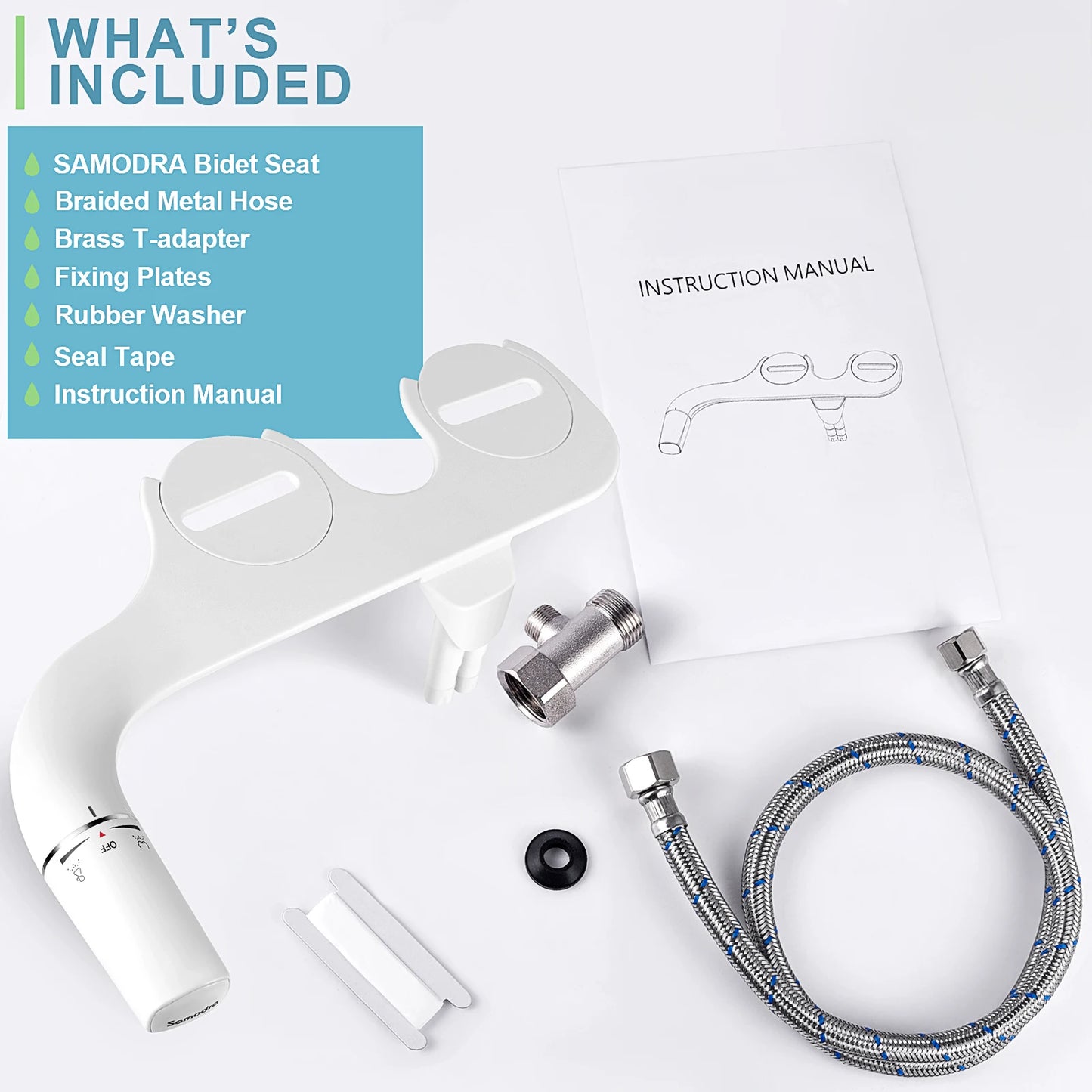 SAMODRA Bidet Attachment Ultra-Slim Toilet Seat Attachment Dual Nozzle