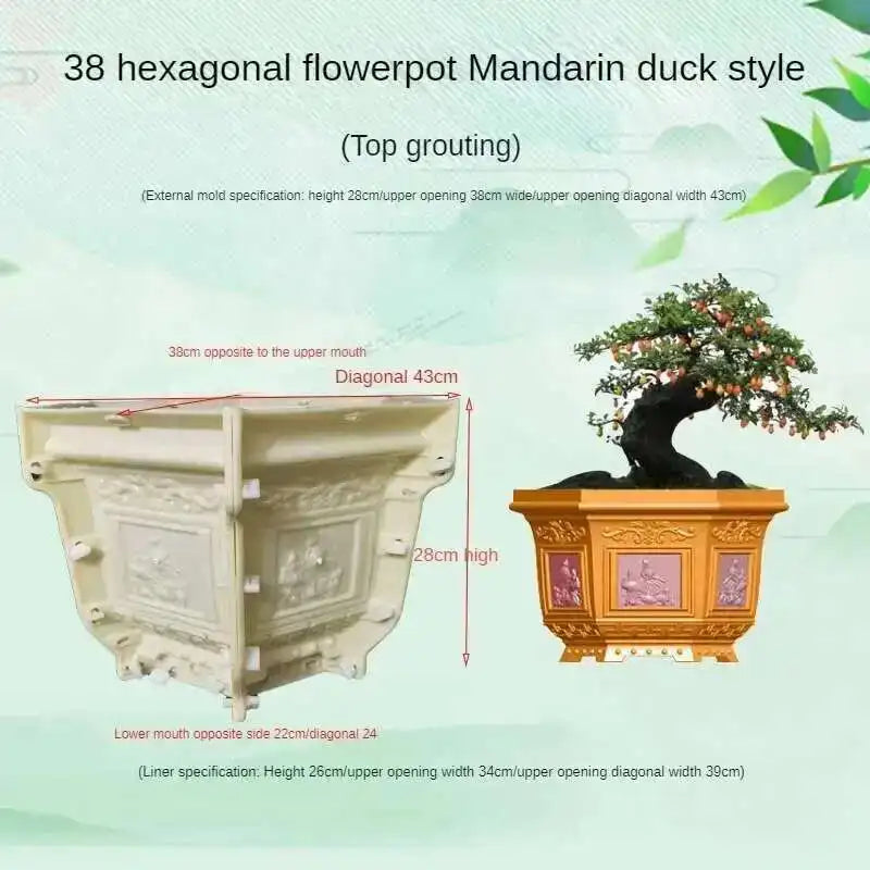 Hexagonal Cement Flowerpot Mold Home Garden Balcony Bonsai Pot Template Concrete Cast-in-place Homemade Plastic Flowerpot Mold
