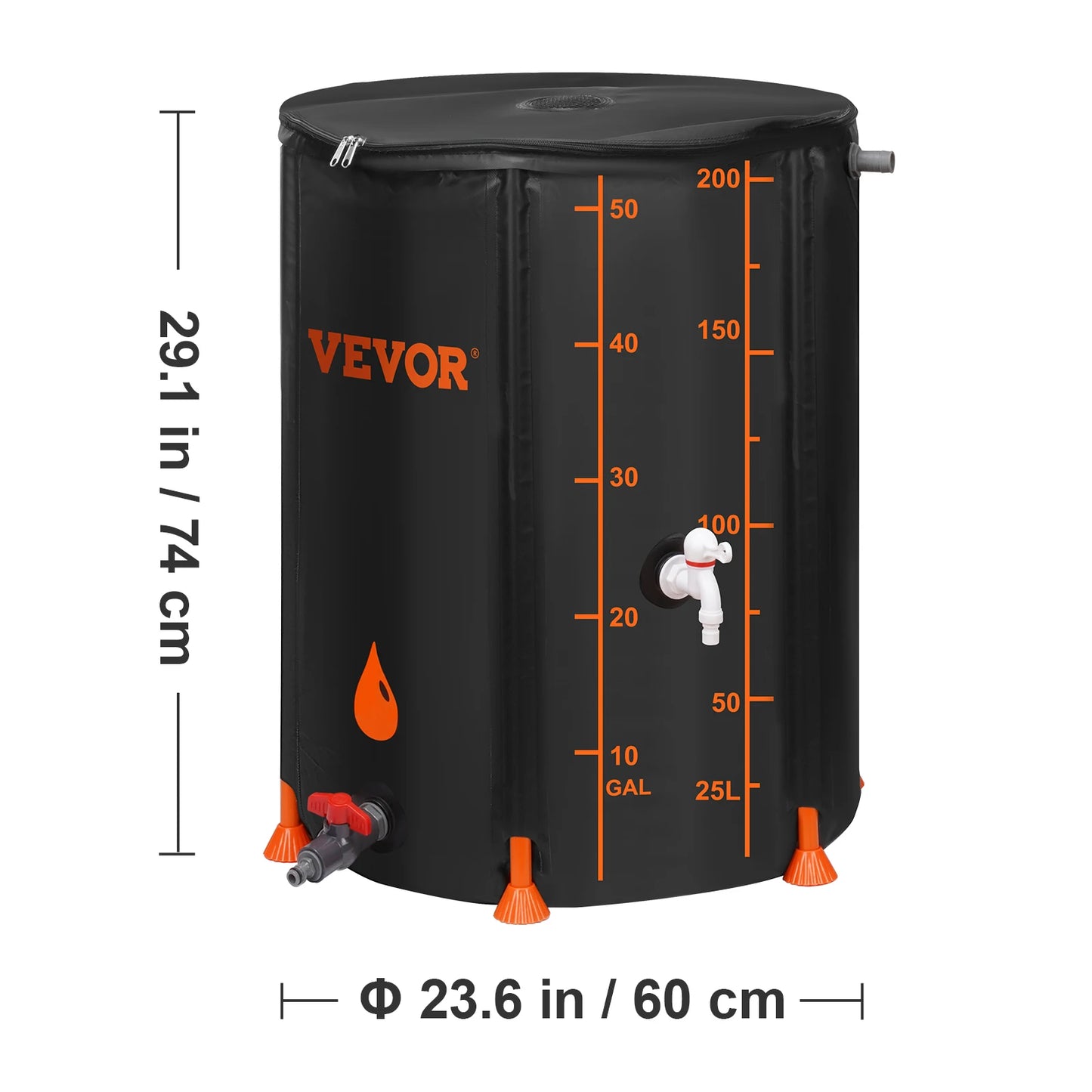 VEVOR Collapsible Rain Barrel 53/100 Gal Large Capacity PVC Rainwater Collection System with Spigots and Overflow Kitfor Garden