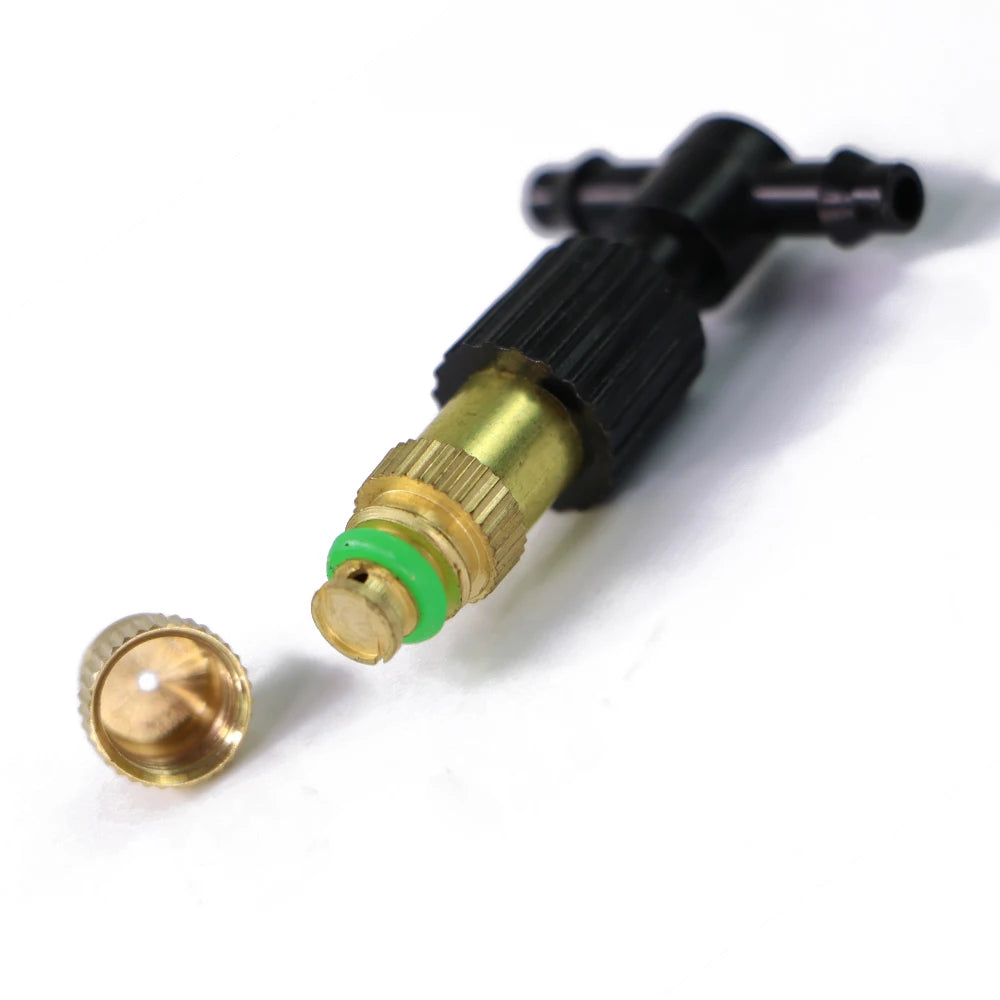 10-100PCS Adjustable Brass Spray Nozzles with 1/4” Tee Joint for Garden Greenhouse Lawn 4/7mm Hose Misting Watering Sprinkler