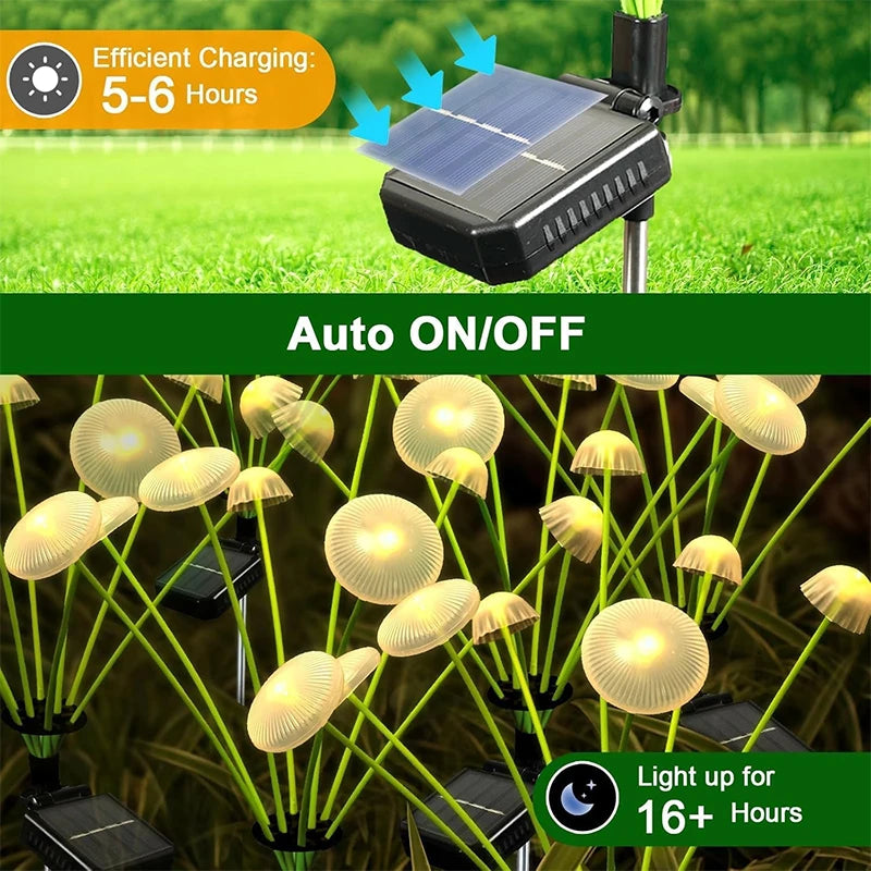 Solar Garden Light, Mushroom Lights Outdoor, IP65 Waterproof Firefly Swaying Lamp, Jellyfish Outdoor Decor for Garden