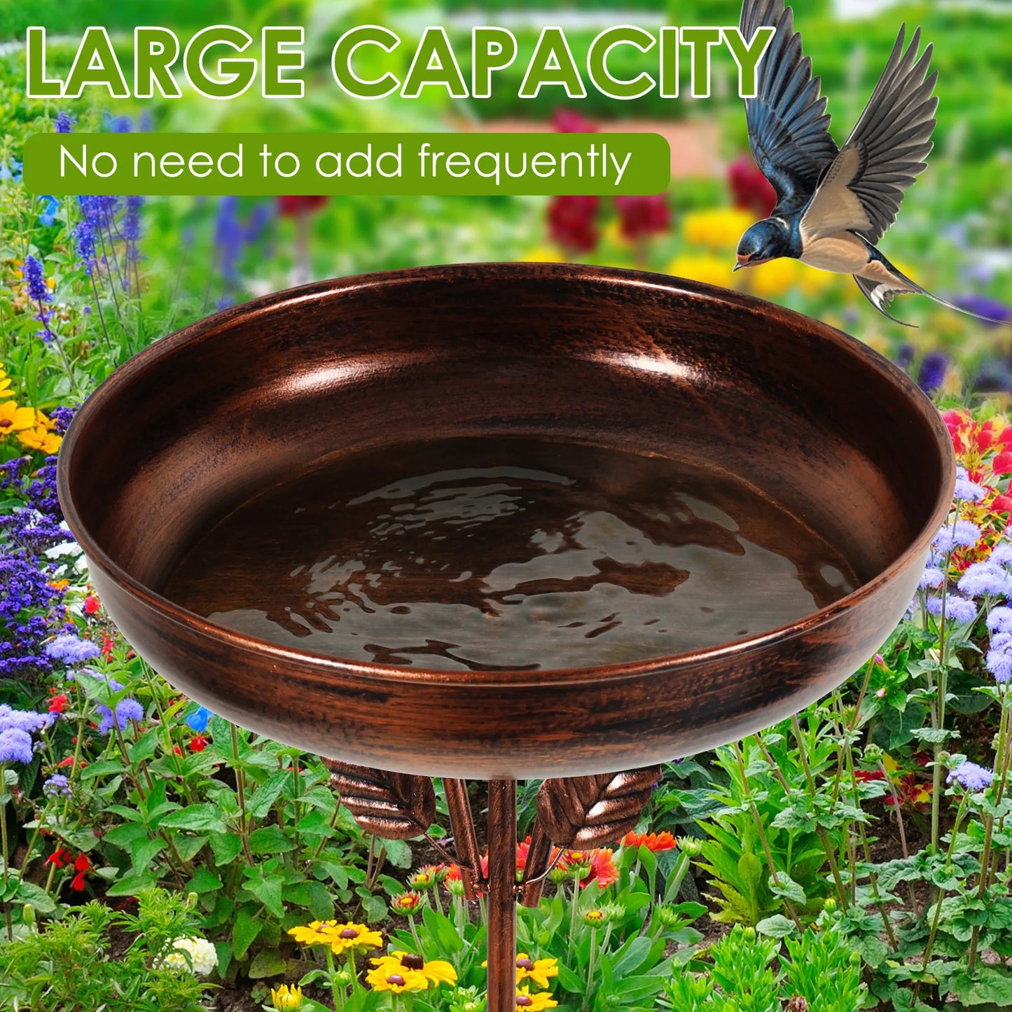 Bird Bath Feeder Bowl Metal Garden Birdbath with 5 Prong Stakes Outdoor Standing Bird Bath Bowls for Patio Outside Yard Decor