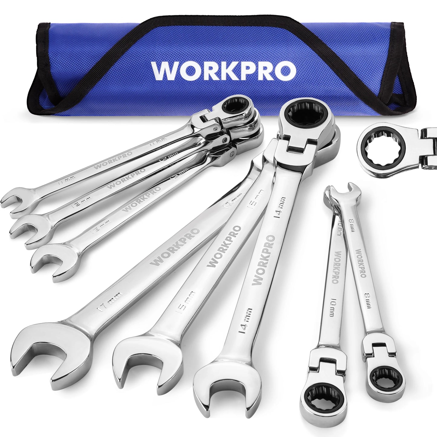 WORKPRO 8pcs Flex-Head Ratcheting Combination Wrench Set SAE 5/16-3/4