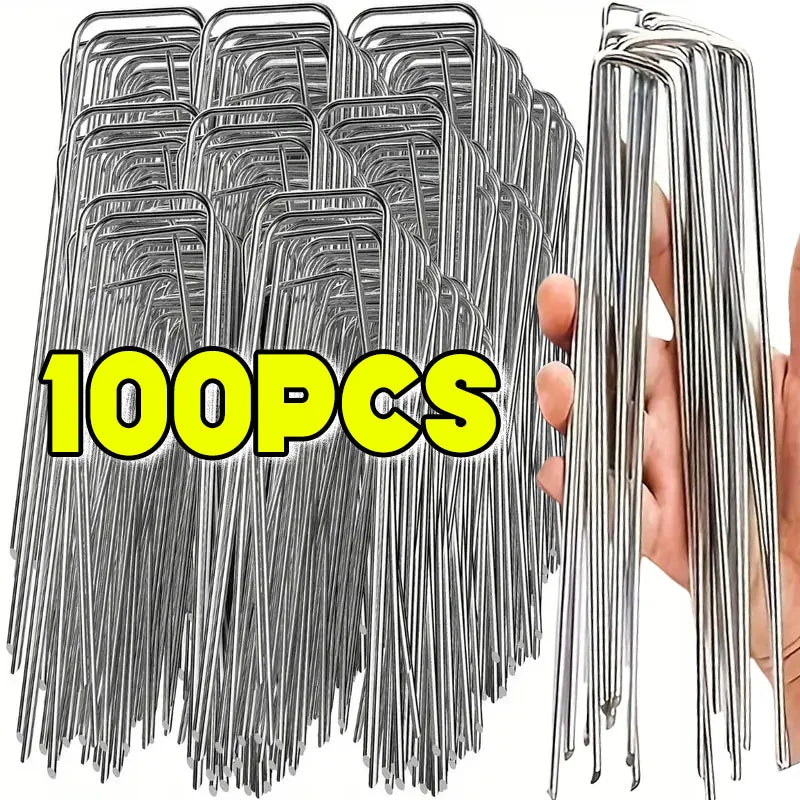 U-type Garden Staples Heavy-duty Fence Tubing Stakes Sod Pins Galvanized Landscape Spike for Holding Lawns Barrier Ground Nail