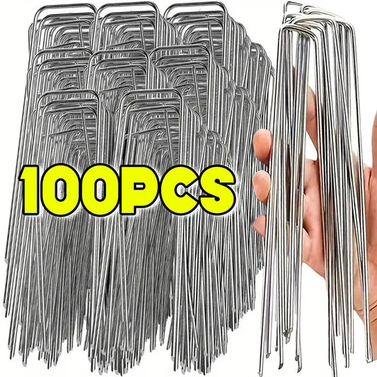 U-type Garden Staples Heavy-duty Fence Tubing Stakes Sod Pins Galvanized Landscape Spike for Holding Lawns Barrier Ground Nail