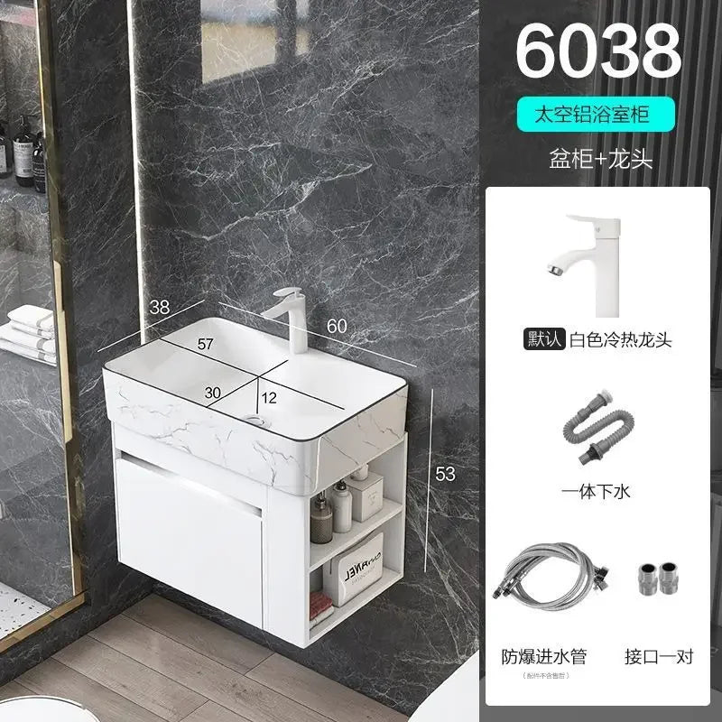 Minimalist Mini Bathroom Cabinet with Side Storage Ceramic Integrated Basin Bathroom Vanity Cabinet with Sink Bathroom Furniture