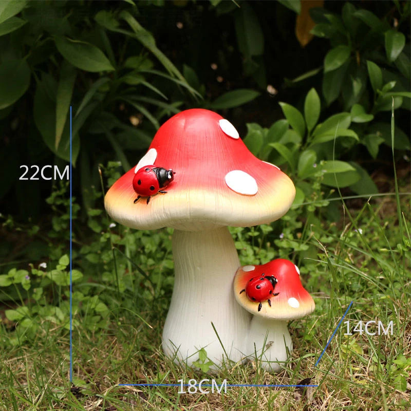 Outdoor Simulation Mushroom Red Umbrella White Pole Resin Decoration items Garden Balcony Lawn Accessories Home Furnishing Decor