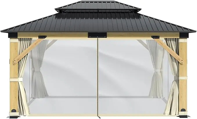 Wooden Gazebo Curtains Part - Outdoor Hardtop Patio Gazebo Canopy Netting Walls with Zipper, Breathable Mesh