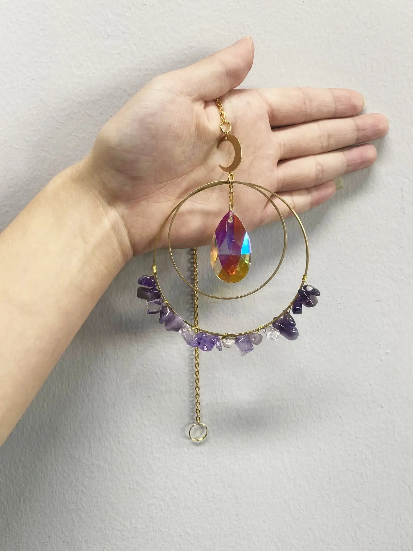 Purple Crystal Moon Sun Catcher Decor Pendant Wall Hanging Window Crystal Suncatcher Home Decoration Mother Day Girl Gift Crafts