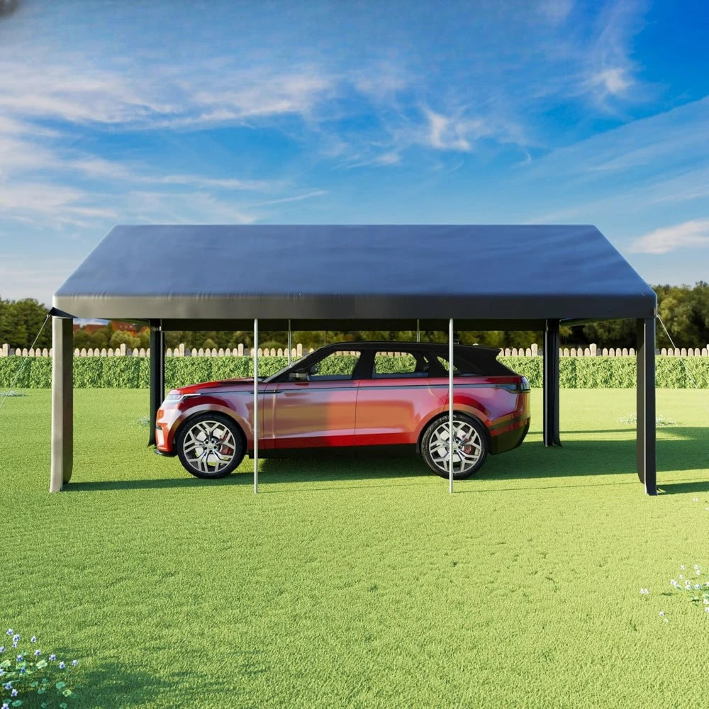 Carport 12' x 20' Heavy Duty Portable Garage, Side-Opening Door & Roll-Up Windows, Car Canopy Reinforced Four-Hole Base, Carport