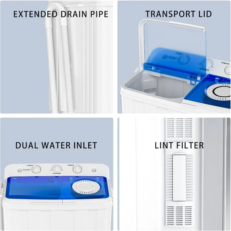 Portable Twin Tub Washer - 28lbs Mini Compact w/ Drain Pump | AlluCanFind