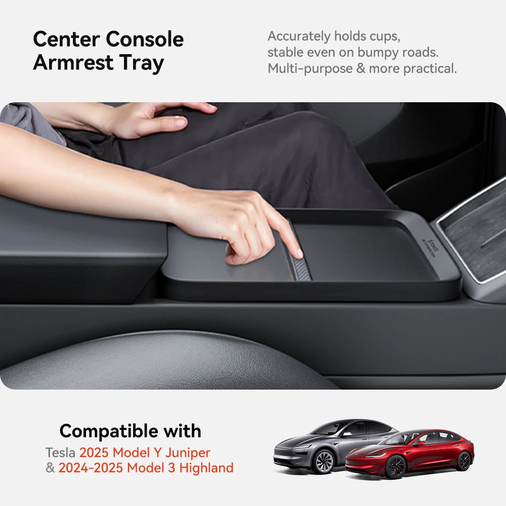 YZ For Tesla Model 3 Y Highland Juniper 2025 Center Console Trays Drink Food Table Desk Plate Car Armrest Storage Box Organizer