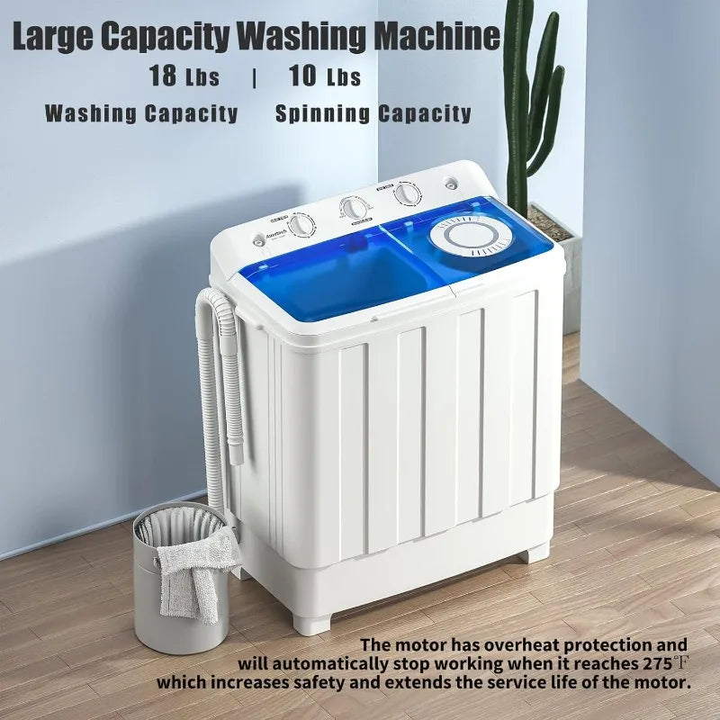 Portable Twin Tub Washer - 28lbs Mini Compact w/ Drain Pump | AlluCanFind