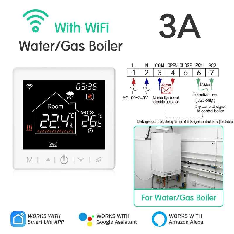 Floor Heating Thermostat Tuya WiFi Programmable Temperature Controller for Electric Warm Gas Boiler Smart Life Work with Alexa