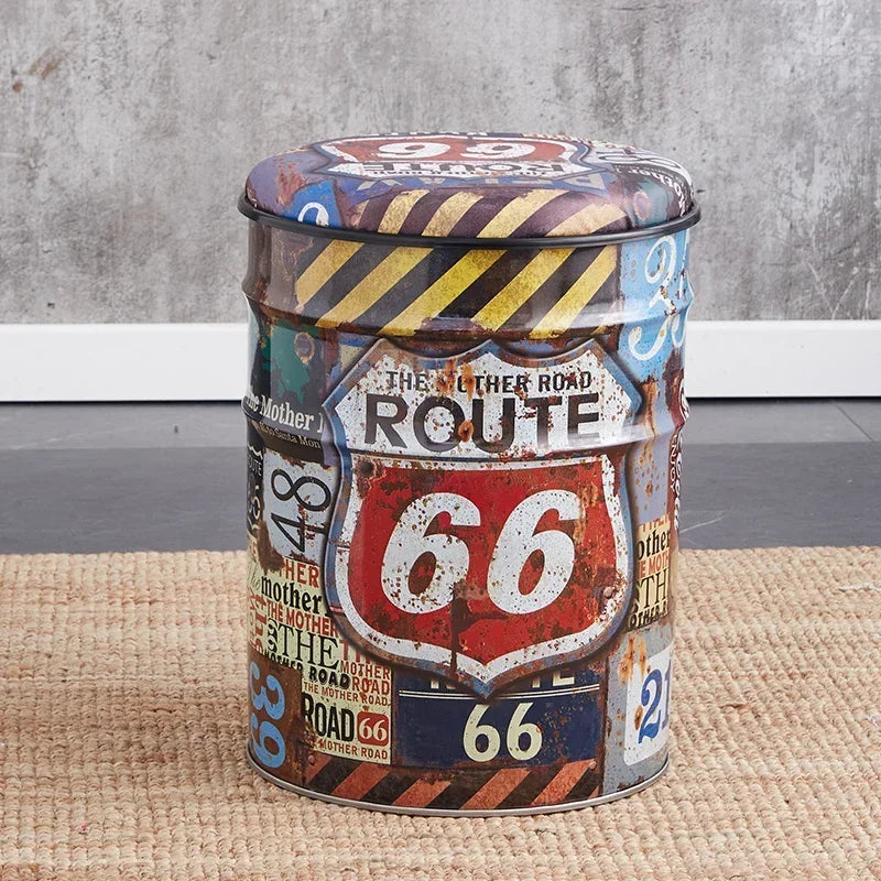 Paint Bucket Stool, Iron Art, Creative Storage Seat, Commercial Retro Low Stool, Bars, Shopping Malls Oil