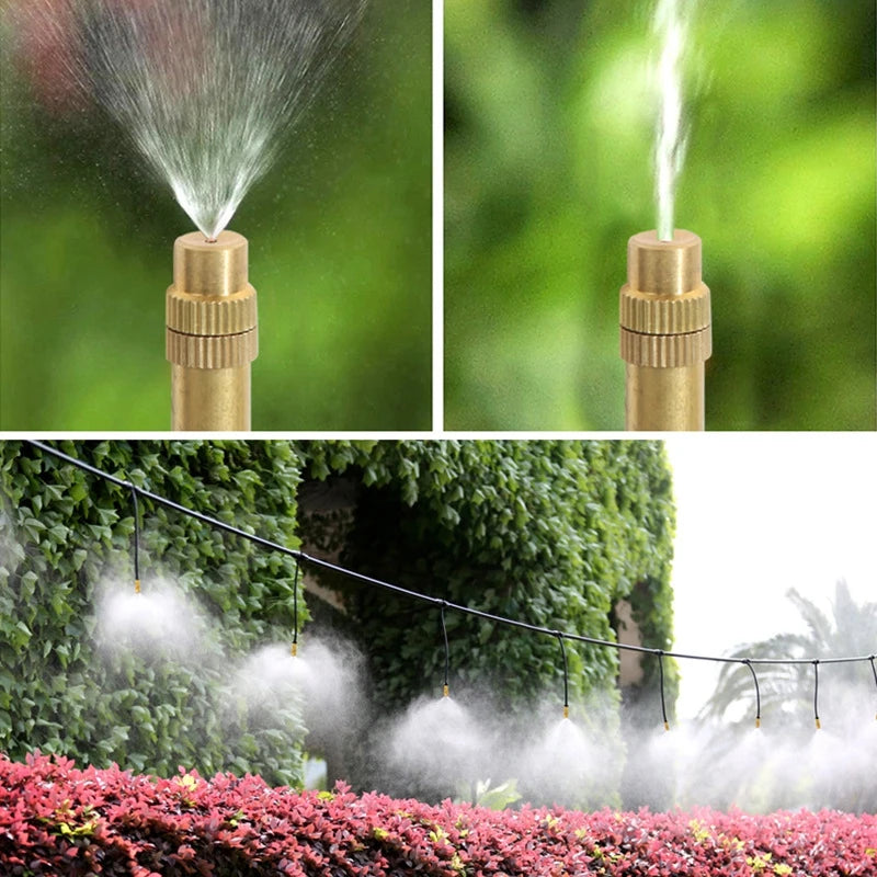 10-30M Outdoor Misting Cooling System 4/7PVC Garden Irrigation Watering Adjustable 1/4'' Brass Atomizer Nozzles Micro Sprinklers