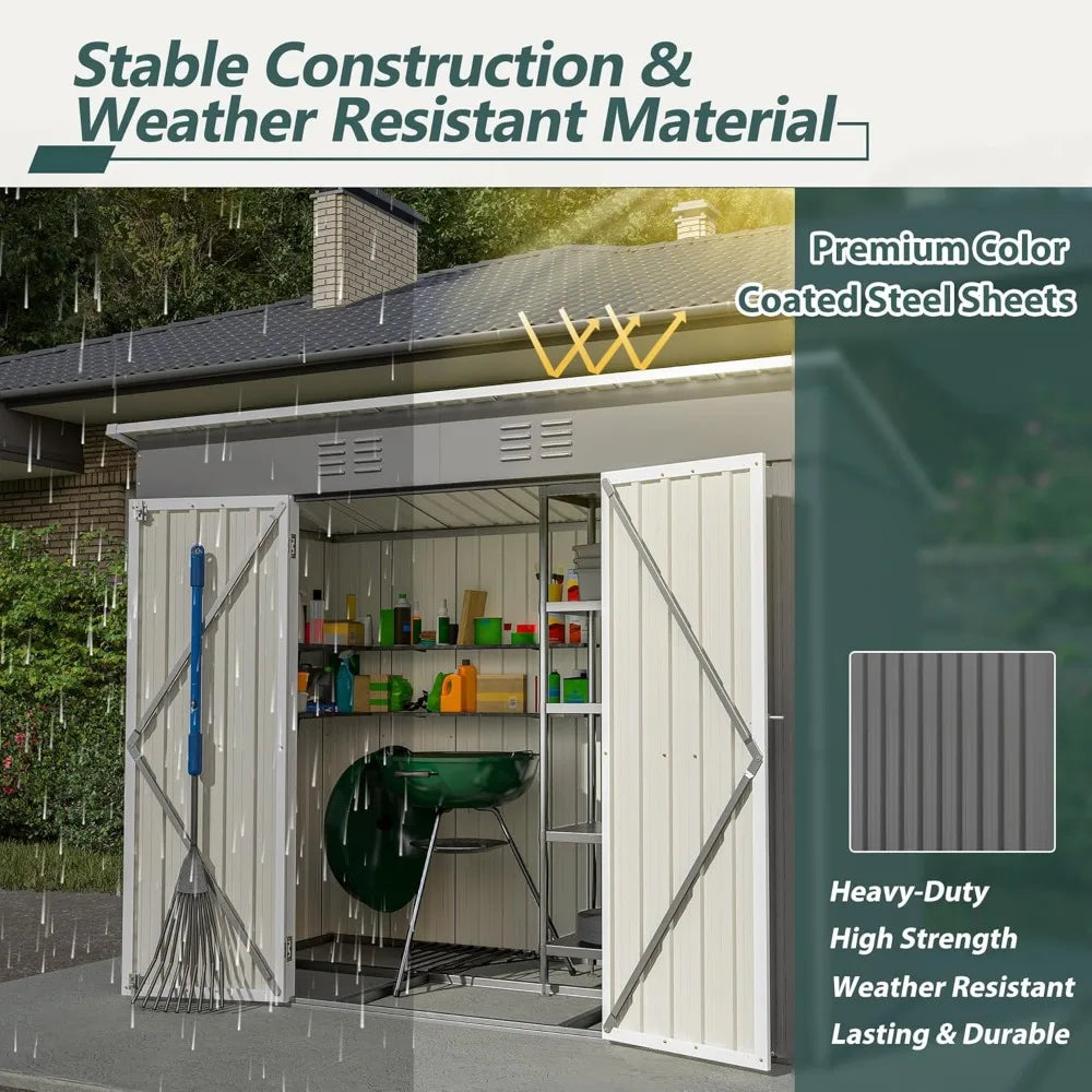 Outdoor Storage Shed, Large Metal Utility Tool Sheds with Floor Frame, Steel Garden Shed for Backyard Garden Patio Lawn