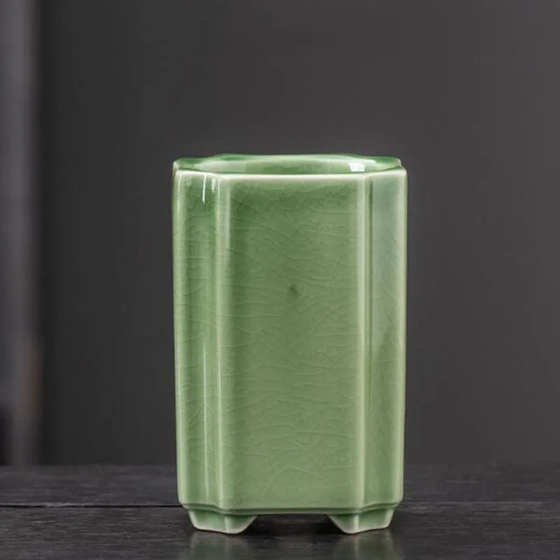 Porcelain Square Celadon Glazed Orchid Flowerpot Bonsai Vase Plant Pot Crafts Art Ornaments Home Garden Decor