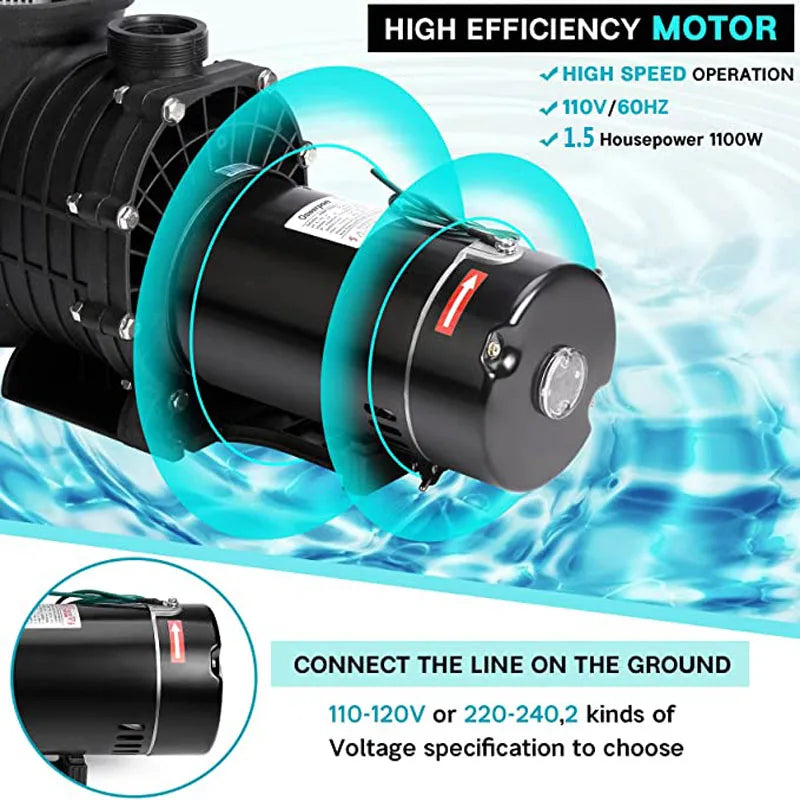 1.5HP Water Pump Aquarium Pool Pumps Circulation Pump Above In Ground Pool Pump Motor Hayward with Strainer