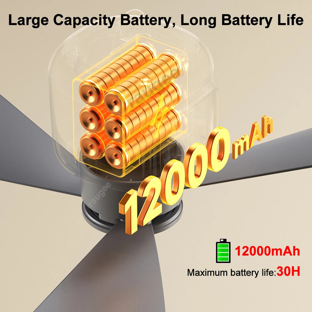 Ceiling Fan Camping Tent Air Circulator Cooler 12000mAh USB Rechargeab
