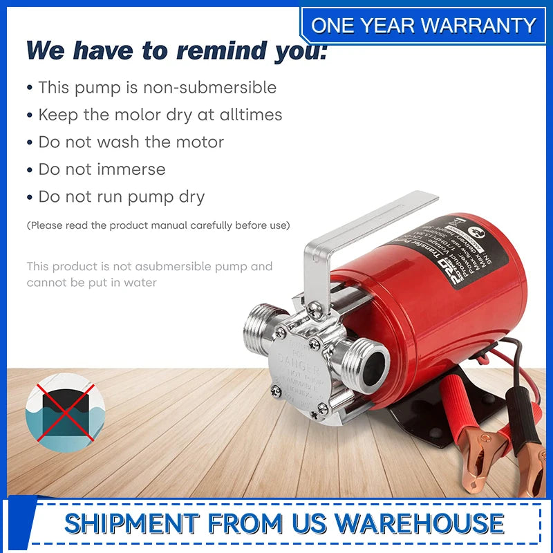 12V DC 350GPH Electric 1/10HP Mini Portable Water Transfer Utility Pump with Water Hose Kit for Pool Draining By Prostormer
