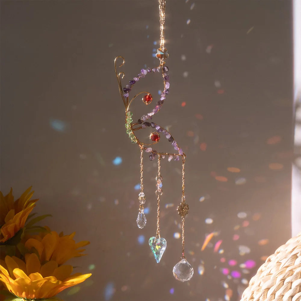 DIY Sun Pendant Amethyst Sun Catcher Crystal Sun Light Catcher Pendant Amethyst Ornaments Hanging Drop Outdoor Garden Home Decor