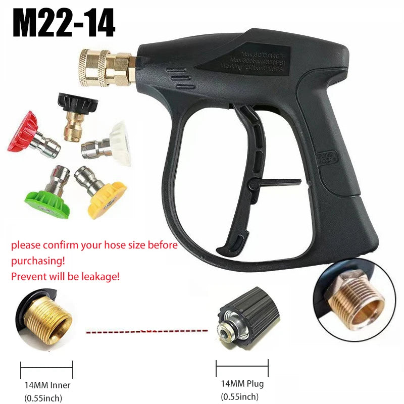 Short Handle High Pressure Washer Gun with 5 Replacement Spray Nozzle Tips For Car Washing And Garden Cleaning Tools